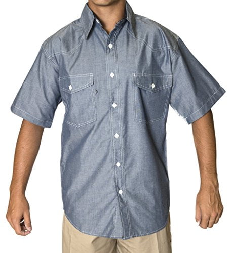 BCO Mens Blue Chambray Short Sleeve Shirt, Western Style Button Front ...