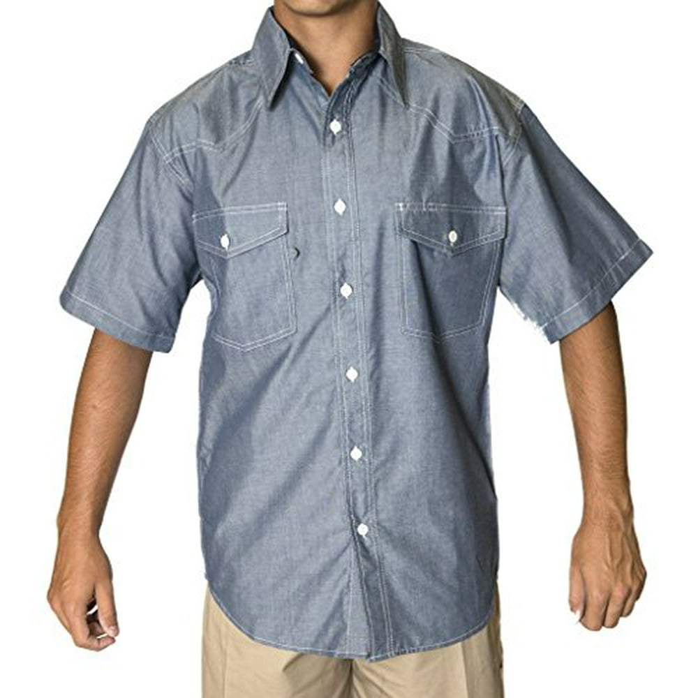 W S - BCO Mens Blue Chambray Short Sleeve Shirt, Western Style Button ...
