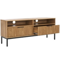 SAFAVIEH Lylia 2 Drawer 2 Shelf Media Stand, Oak/Black Legs/Black Handle (60.4 in. W x 15.6 in. D x 24.8 in. H)