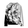 thumbnail image 4 of DeHolifer Womens Sweatshirts Plus Size Long Sleeve Waffle Floral Print Drawstring Hoodies Sweatshirts Loose Casual Fashion Pullover Tops Black 4XL, 4 of 6