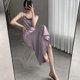 thumbnail image 4 of Vestido midi elegante de satén plisado Rimocy para mujer 2023, sexy, con tirantes de seda y cordones, vestido largo para mujer, elegante vestido de fiesta morado para mujer, 4 of 6
