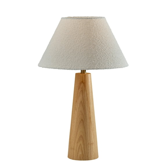 Adesso Brayden 27" 1-Light Natural Wood Table Lamp with Off-White Boucle Tapered Shade