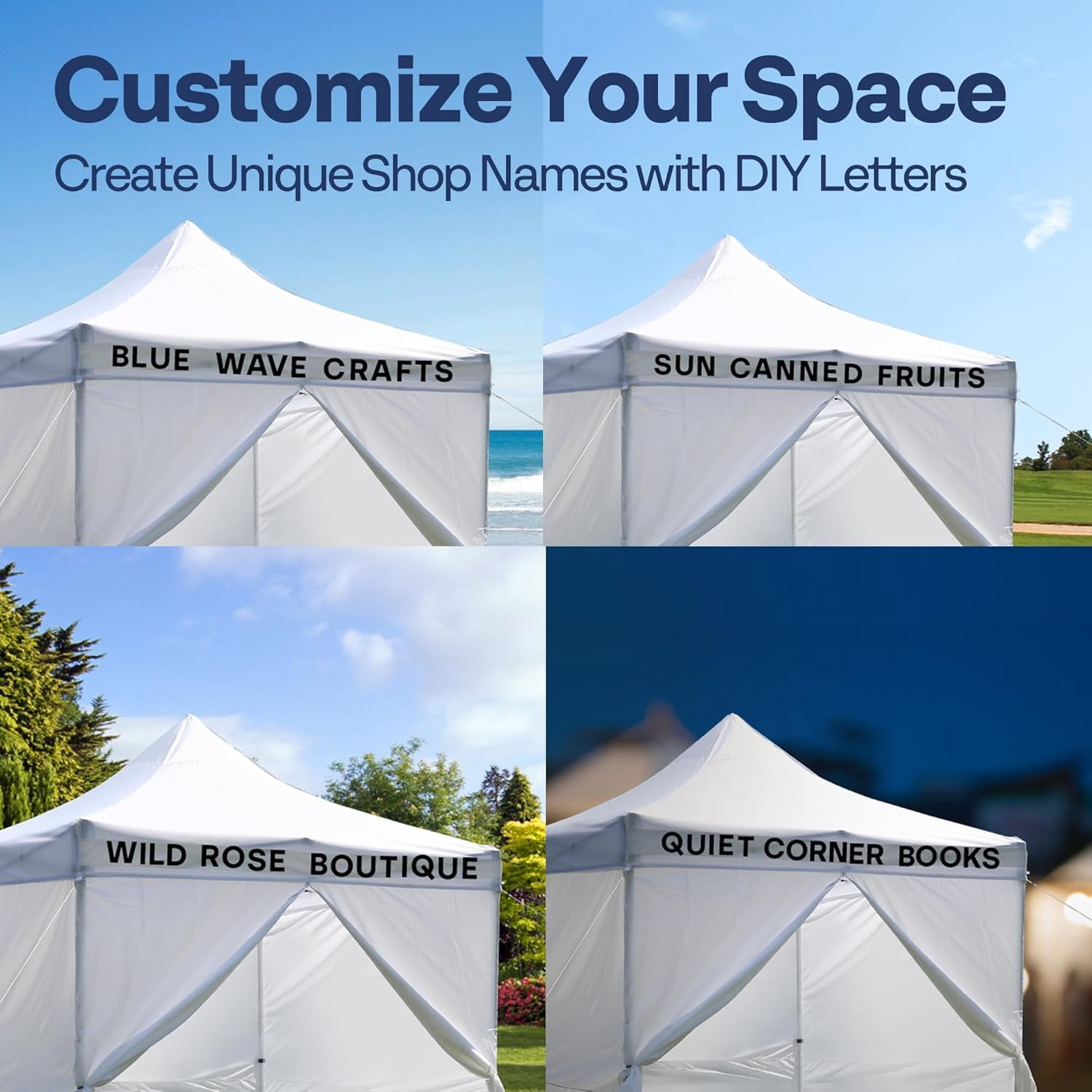 SPECSTAR White Commercial Tent 10' x 10' Instant Pop-up Straight Leg Canopy with Sidewalls & DIY Alphabet