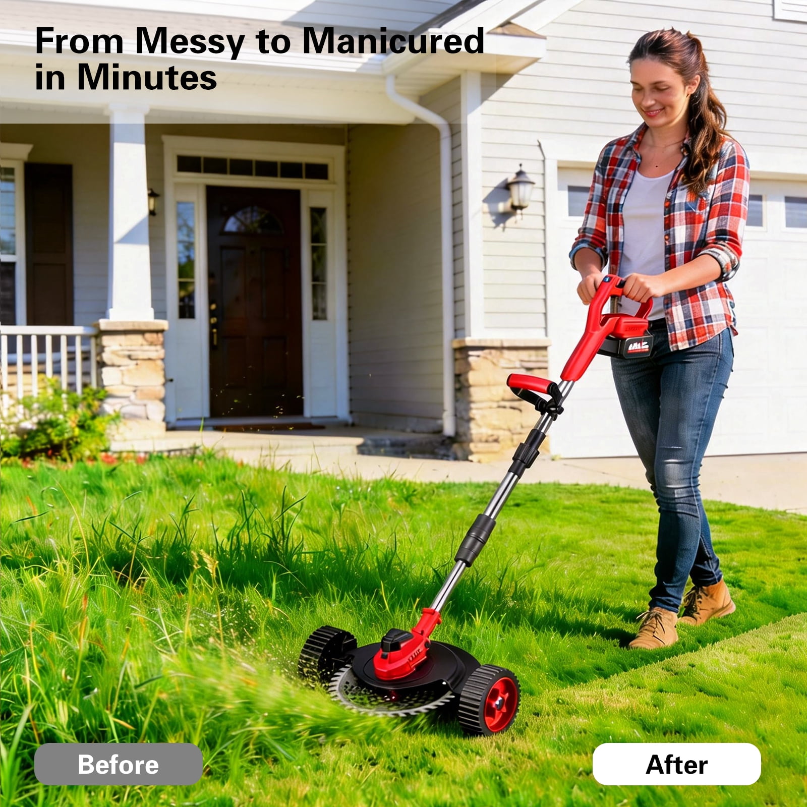 9 inch 21V Cordless  Electric Weed Eater, Battery Powered Weed Wacker & Lightweight Grass Trimmer with 4.0Ah Battery and Charger for Trimming and Edging