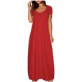 thumbnail image 2 of Meichang Maxi Dresses for Women Summer Short Sleeve Scoop Neck Long Dress Plus Size Loose Fit Solid Tshirt Dresses Beach Vacation Casual Dress, 2 of 7