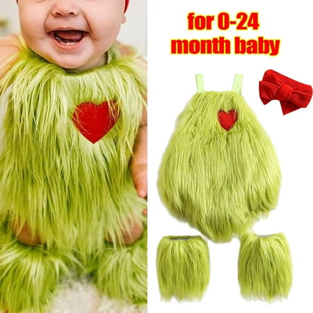 

Baby Bodysuit Infant Kids Christmas Toddler Furry Green Clothes Cosplay for Xmas Home Party Outdoor Party