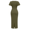 thumbnail image 6 of Women's Puff Sleeve Bodycon Work Dresses Crew Neck Business Casual office Pencil Dress Army Green XL(XL), 6 of 7