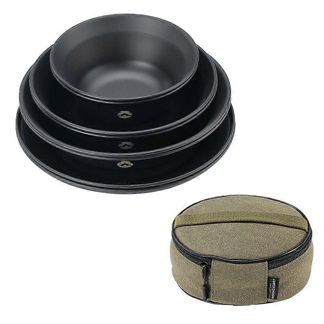 Stainless Steel Ti-coated Tableware Set Outdoor Portable dinnerware Kit Camping Picnic BBQ Bowl and Plate Kits with Storage Bag
