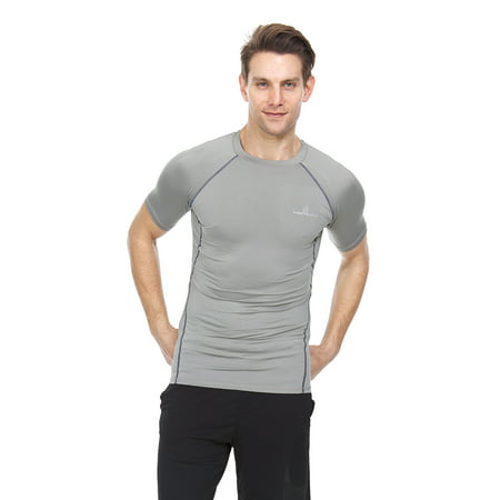 Thermajohn Men Short Sleeve Baselayer Cool Dry Compression T-Shirt for Athletic Workout and Running (Medium, Raglan - Light Steel Grey)