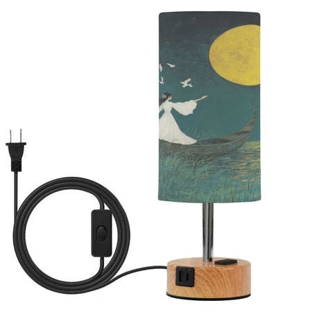 Touch Control Table Lamp with Wood Grain Metal Base 3 Color Temperature Adjustable LED Eye Caring Desk Lamp for Bedroom Study Beauty under The Moon