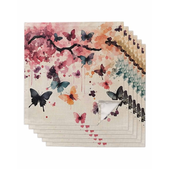 nqOlkjepod Flowers Butterfly Cloth Napkins Set of 6 Reusable Dinner Napkins, Vintage Rustic Ombre Spring Floral Cocktail Napkin Washable Table Napkins for Wedding/Holiday Party/Baby Shower 20"x20"