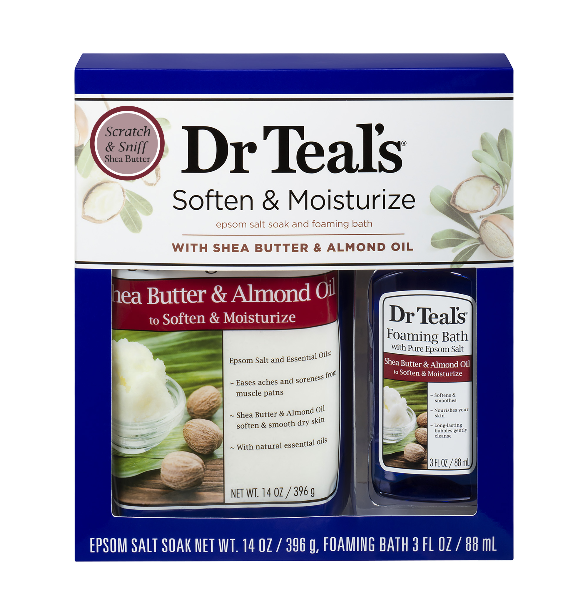 Dr Teal's Soften & Moisturize with Shea Butter & Almond Oil Epsom Salt Soaking Solution and Foaming Bath Gift Set