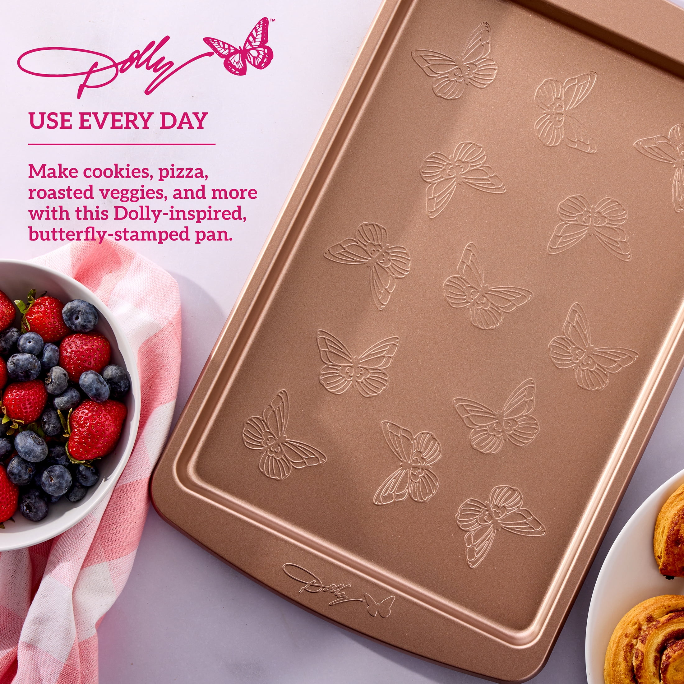 Dolly Parton Butterfly Stamp 10" x 15" Carbon Steel Non-Stick Baking Sheet