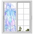 thumbnail image 2 of Stained Glass Window Privacy Film, Blue Purple Floral Geometric Static Cling UV Sun Blocking Tint Film Heat Control Windows Films for Bedroom Bathroom, Window Stickers 29.5"x78.7", 2 of 8