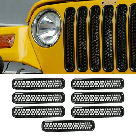 CheroCar Black Front Grill Inserts Honeycomb Mesh Grilles for Jeep Wrangler TJ & Unlimited 1997-2006