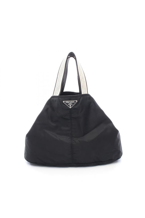 Pre-Owned Prada Triangle Logo Tote Bag Handbag Nylon Leather Women's Black