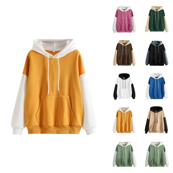 Cute Tops for Women Women's Solid Sweatshirt Womens Casual Strap Blouse Long Sleeve Splice Hooded Sweatshirt Tops