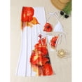 thumbnail image 6 of Qingpeng Womens 3pcs Swimsuit Floral Halter Triangle Bikini Top Tie Side Bottom with Long Sheer Cover Up Skirt, 6 of 9