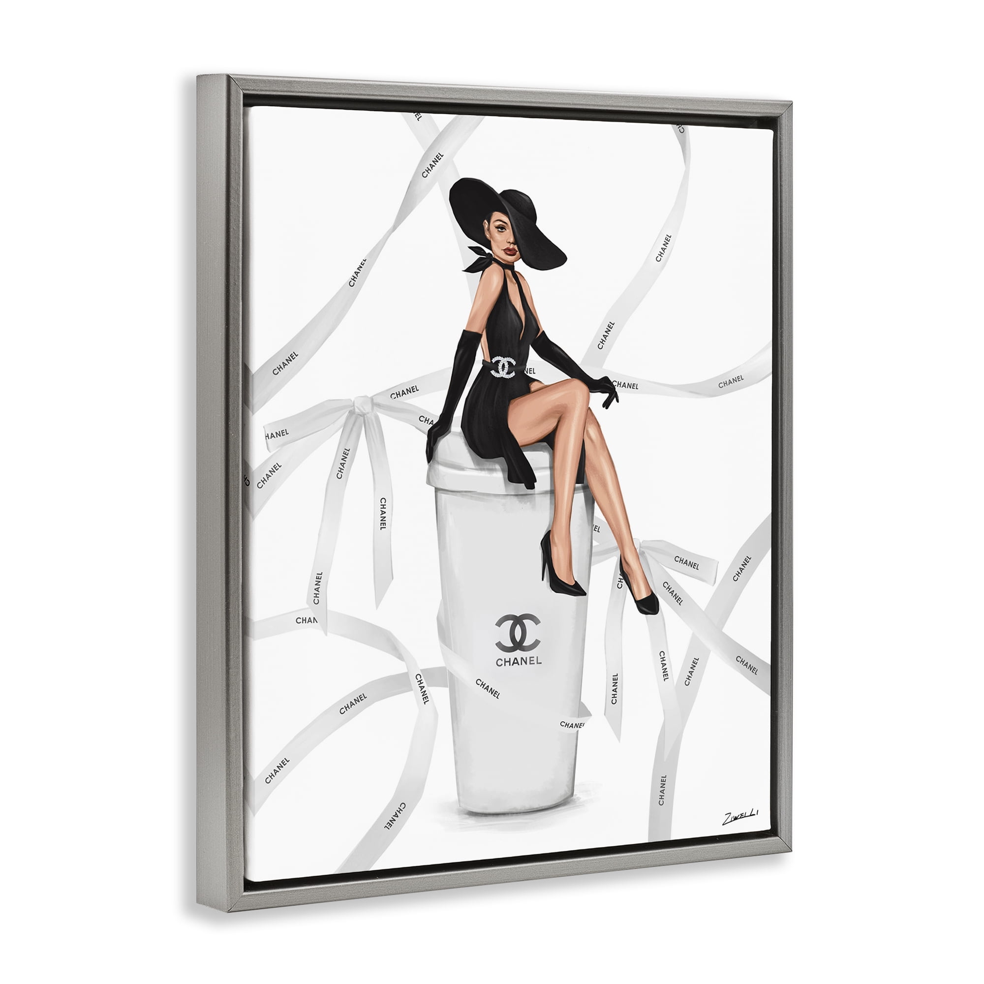 Stupell Industries Luxury Fashion Woman Beauty & Fashion Painting Gray Floater Framed Art Print Wall Art, 17 x 21