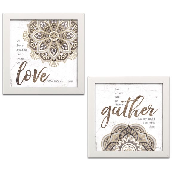Gango Home Decor Contemporary Love God Most & Gather; Two 12x12in Art Prints in White Frames