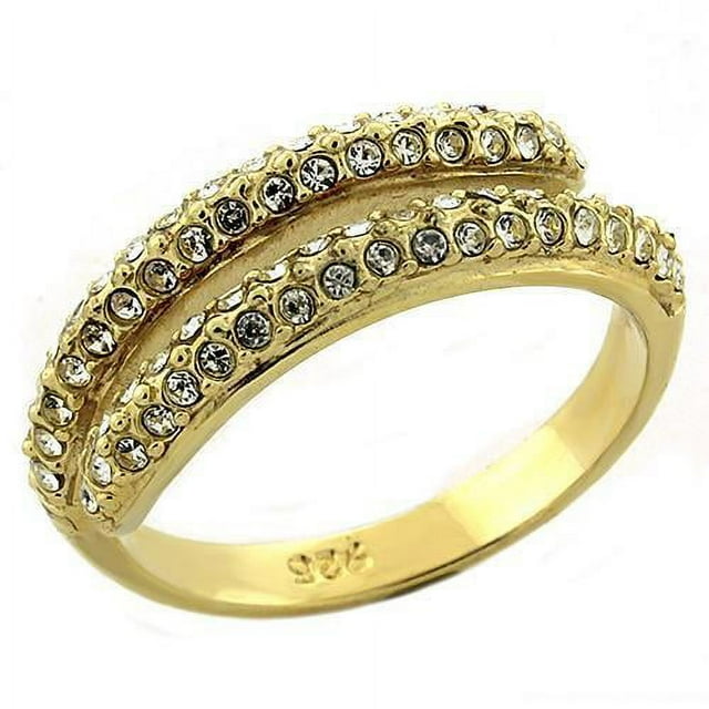 Gold 925 Sterling Silver Ring with AAA Grade CZ in Clear for Women Clear Stone Color Style LOAS1224 Size 7