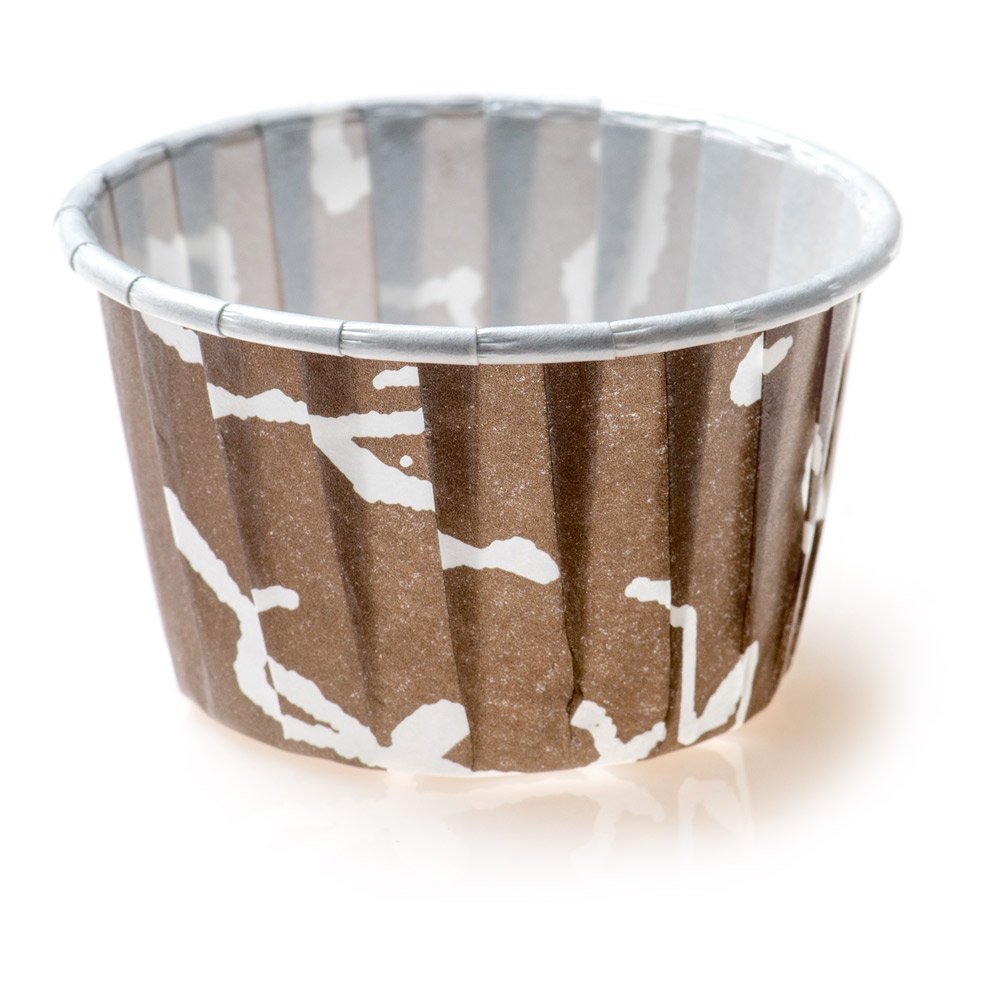 Panificio 1 oz Round Chocolate Wisp Paper Small Baking Cup Pleated