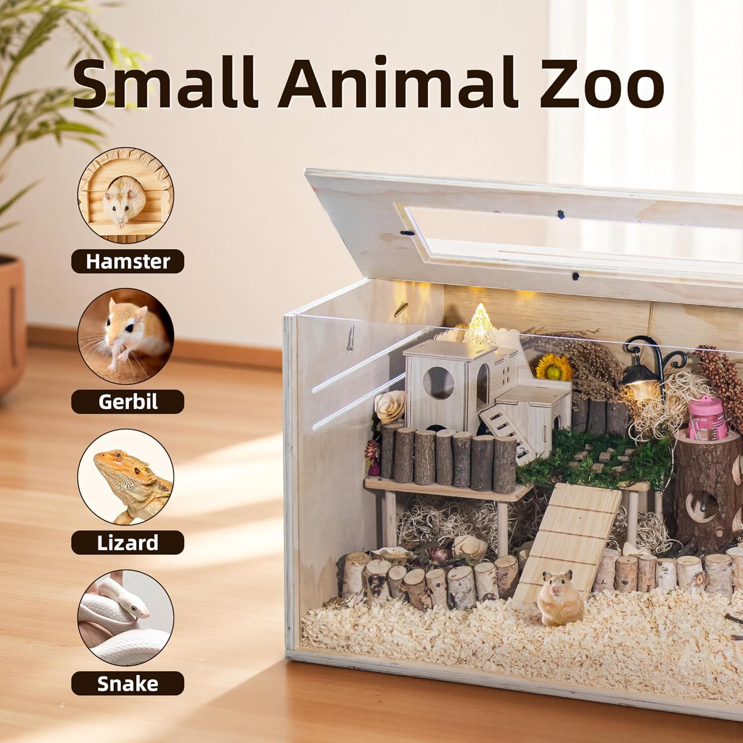 Hamster Cage Chewproof, 32" Wooden Guinea Pig Cage for Small Animals, Openable Top with Easy View Acrylic Panels for Hamster, Rabbit, Guinea Pig, Hedgehog(32" L x 15.7" W x 15.7" H)