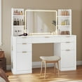thumbnail image 5 of Plonmago Modern Vanity Table with Lighted Mirror, 5 Drawers, 2 Cabinets, and 6 Shelves, Vanity Desk with Lights and Power Strip,Modern Dressing Table Solid Wood Legs,White Fluted Finish, 5 of 9