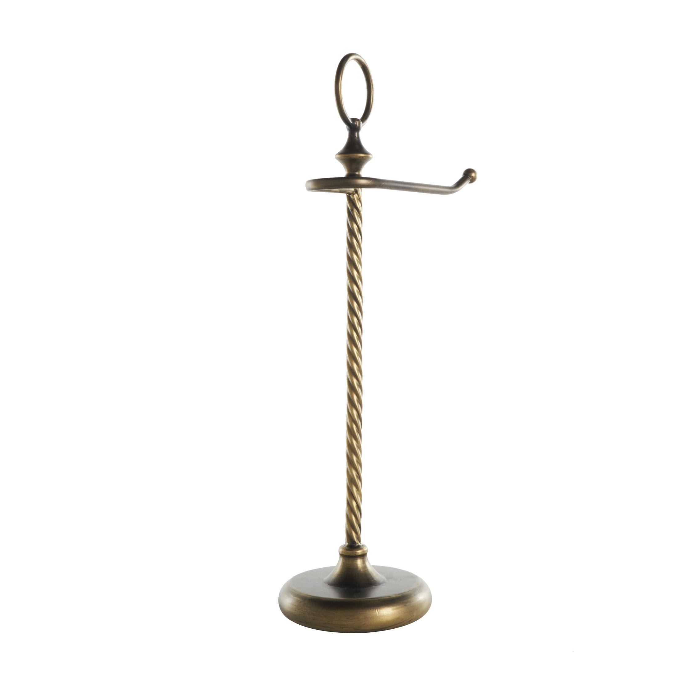 DecMode Brass Toilet Paper Holder with Twisted Stand and Ring Top
