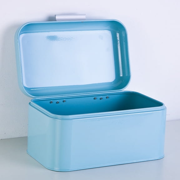 ORDDIART 1Pcs Vintage Bread Bin in Blue 11.8x7.9x6.3in for Home and Cafe Use with Iron and Powder Coating