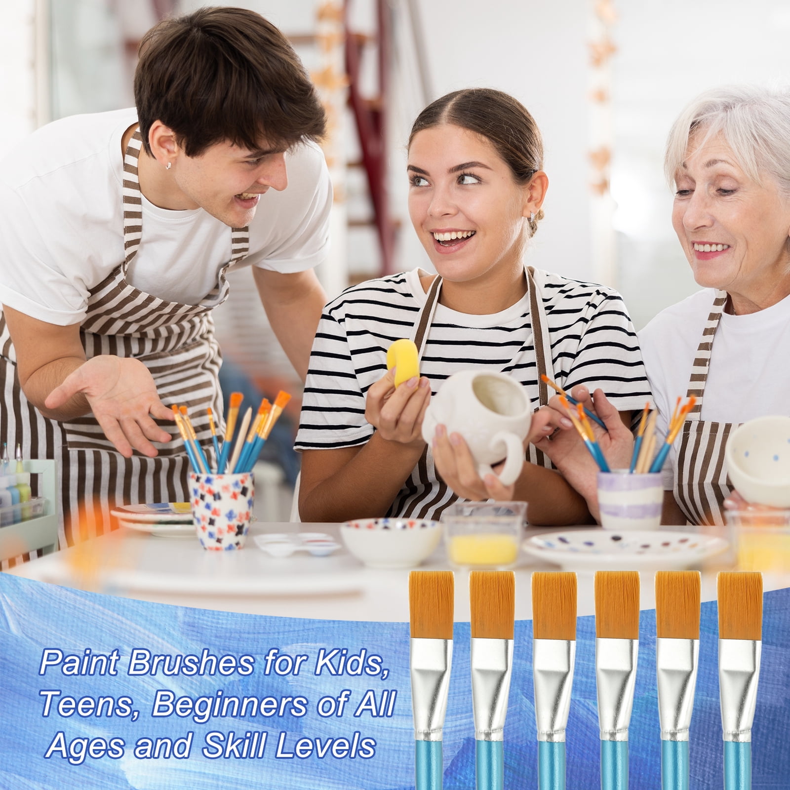 Uxcell 20 Pcs Flat Tip Paint Brushes Bulk, Detail Acrylic Painting Brush Small Miniature Paint Brushes Great for Oil Watercolor Face Artist Canvas Professional Craft, (1.2 inches, Sky Blue)
