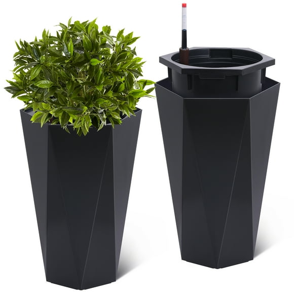 Yeshouse Paquete de 2 maceteros de 56 cm de alto con forma de diamante, autorriego e indicador de nivel de agua, ideales para plantas de interior, exterior, patio y porche