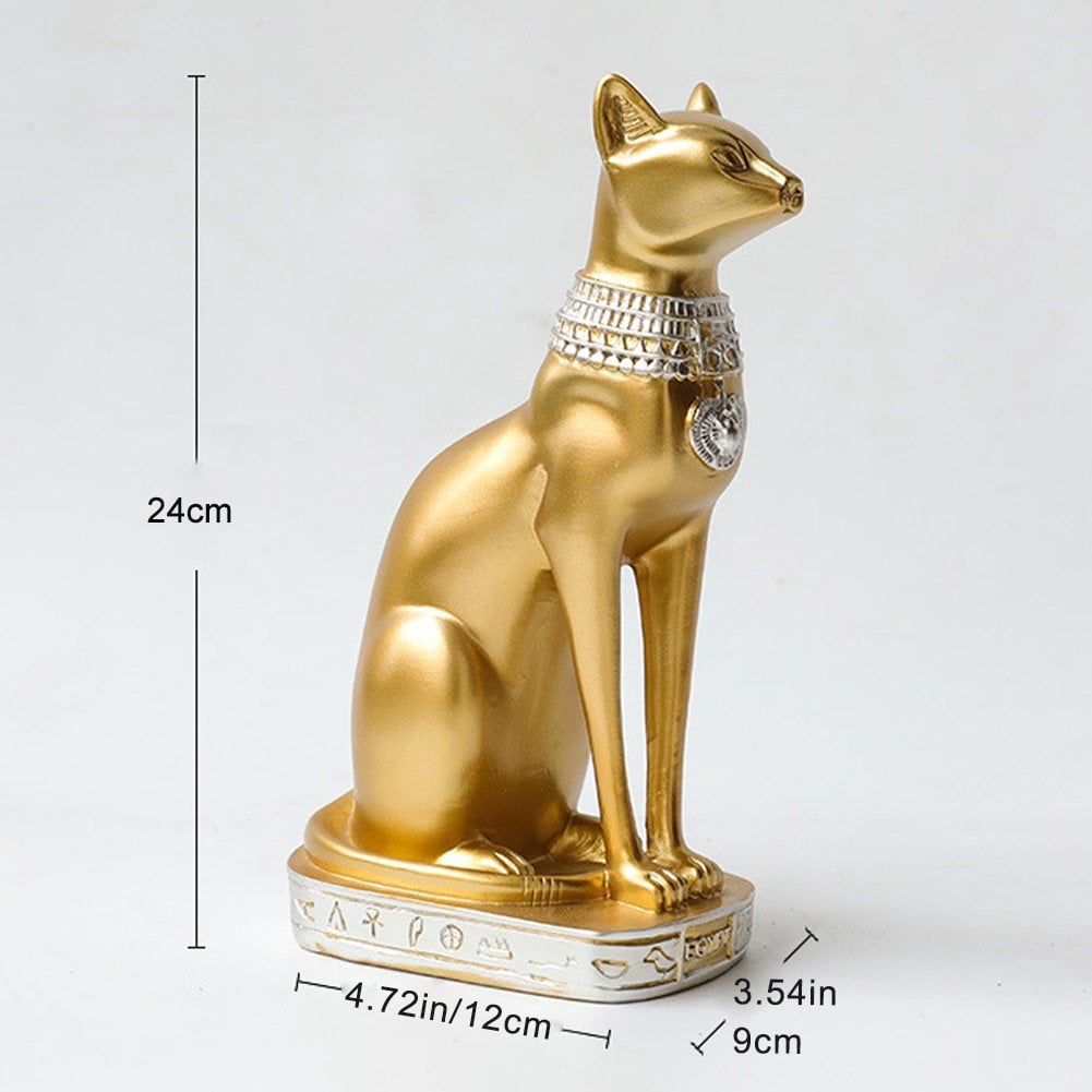 Jiibva Egyptian-Inspired Cat Statue, Resin Sculpture with Gold Accents for Home and Garden Decor
