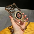 thumbnail image 6 of Stand Phone Case for iPhone 13 Clear Case Compatible with MagSafe,Four Corners Shockproof Luxury Plated Cellphone Case with Camera Len Protector,Gold, 6 of 13