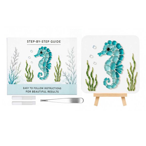 Yucurem DIY Sea Glass Art Kit, Muti-Theme Sea Glass Craft for Adults, DIY Craft for Beginner (Seahorse)