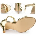 thumbnail image 3 of BLISSFUL STEP T Strap Rhinestone Ankle Strap Stiletto Heels Sandals for Women Gold 9 M US, 3 of 6