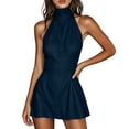thumbnail image 6 of ClodeEU Women's Halter High Neck Sleeveless Mini Dress,Slim Waist Flared Short Party Dress Navy,Women's Plus XL, 6 of 6