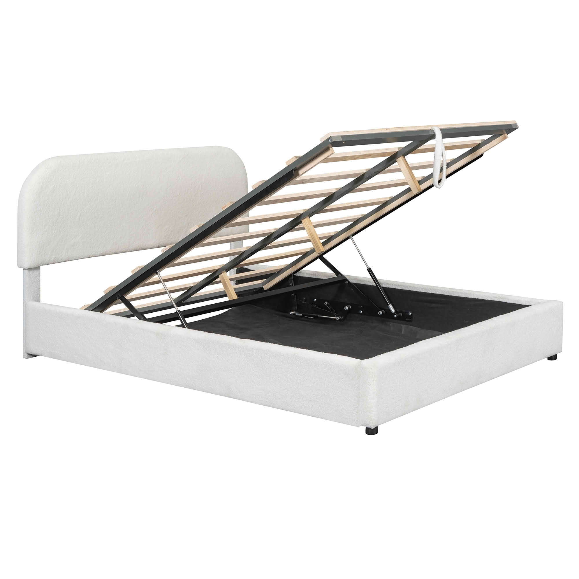 MAYEERTY Teddy Fleece Upholstered Platform Bed with Underbed Storage, Curved Design & Sturdy Solid Frame