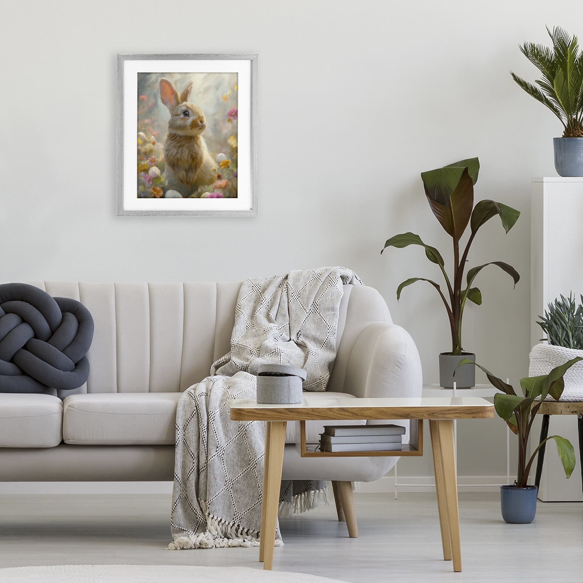 Stupell Industries Bunny Dreams Meadow Gray Framed Print Under Glass, design by Kim Allen