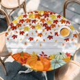 thumbnail image 2 of Fall Orange Pumpkins Round Tablecloth, Fitted Table Cover with Elastic for 36"-44" Round Tables, Thanksgiving Maple Leaf Wood Grain Table Cloth Outdoor Indoor Dinning Party Waterproof Tablecloths, 2 of 7