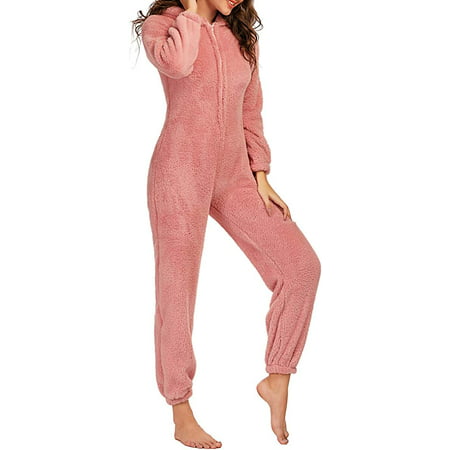 

DanceeMangoos Women s Soft Fleece Hooded Onesie One-Piece Pajamas Warm Sleepwear Homewear