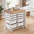 thumbnail image 2 of Costway 10-Drawer Rolling Cart, Art & Craft Storage Cart with Wooden Tabletop&Lockable Wheels Natural + White, 2 of 10