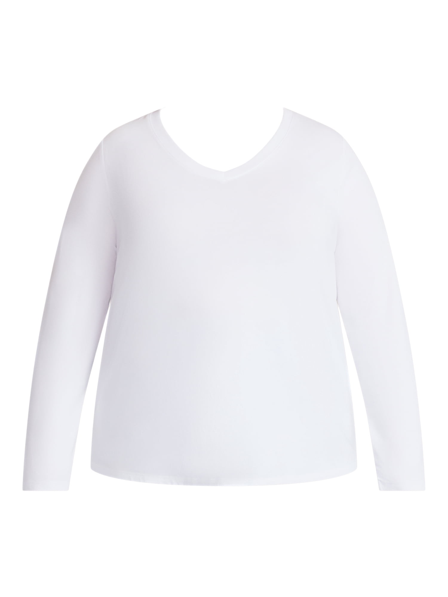 Terra & Sky Women's Plus Size V-Neck Tee with Long Sleeves, Sizes 0X-5X