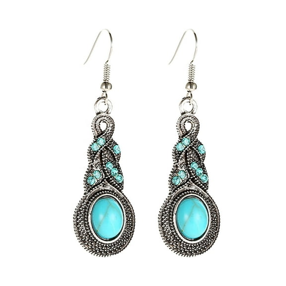 Jewelry Dangling Earrings – Teardrop Turquoise Bohemian Vintage Blue Western Drop Earrings Earrings for Women Metal as Shown