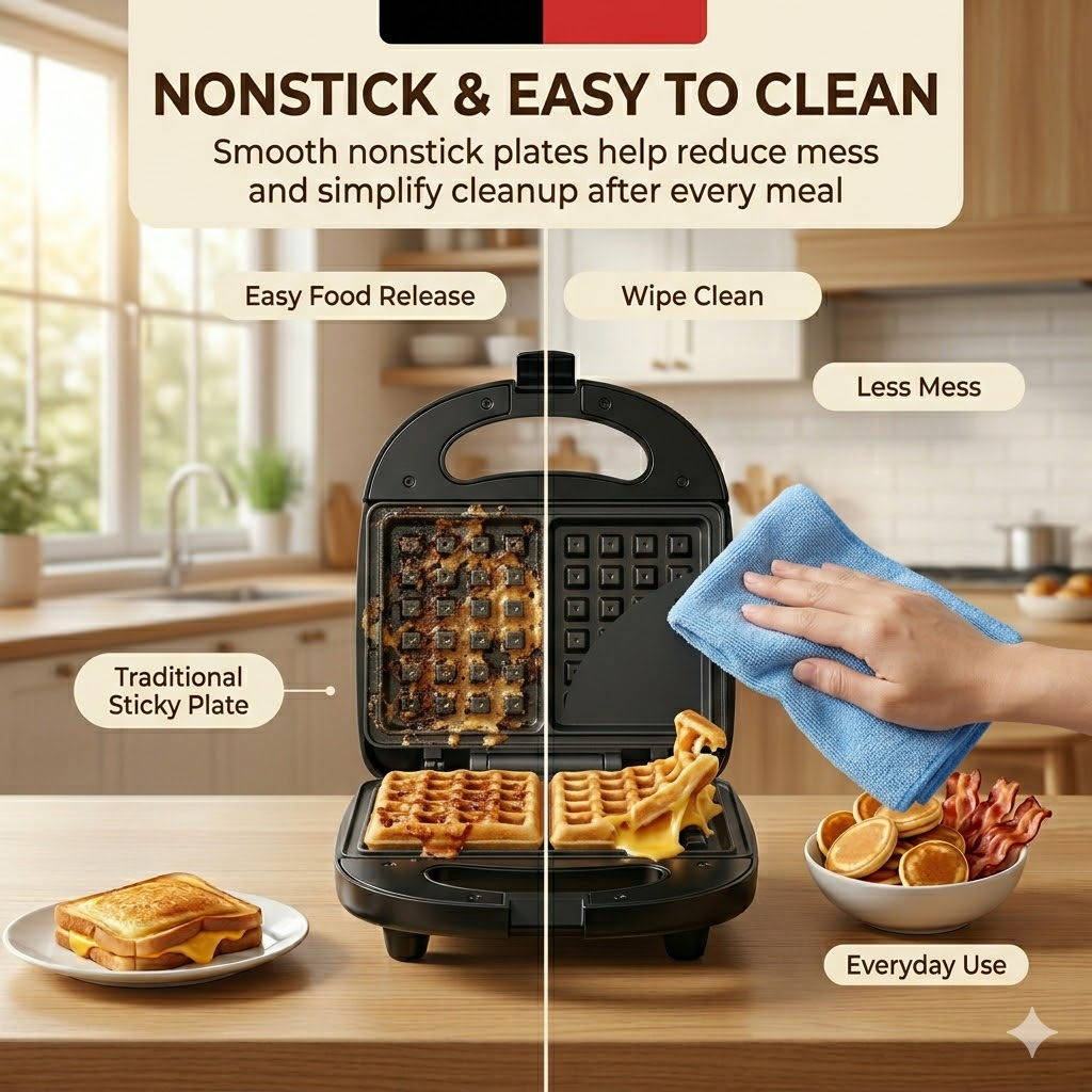 Camkey Sandwich & Waffle Maker, 2-in-1, Nonstick Plates photo 4