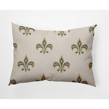 Simply Daisy 14 x 20 Fleur de Lis Indoor/Outdoor Polyester Throw Pillow Autumn Blue