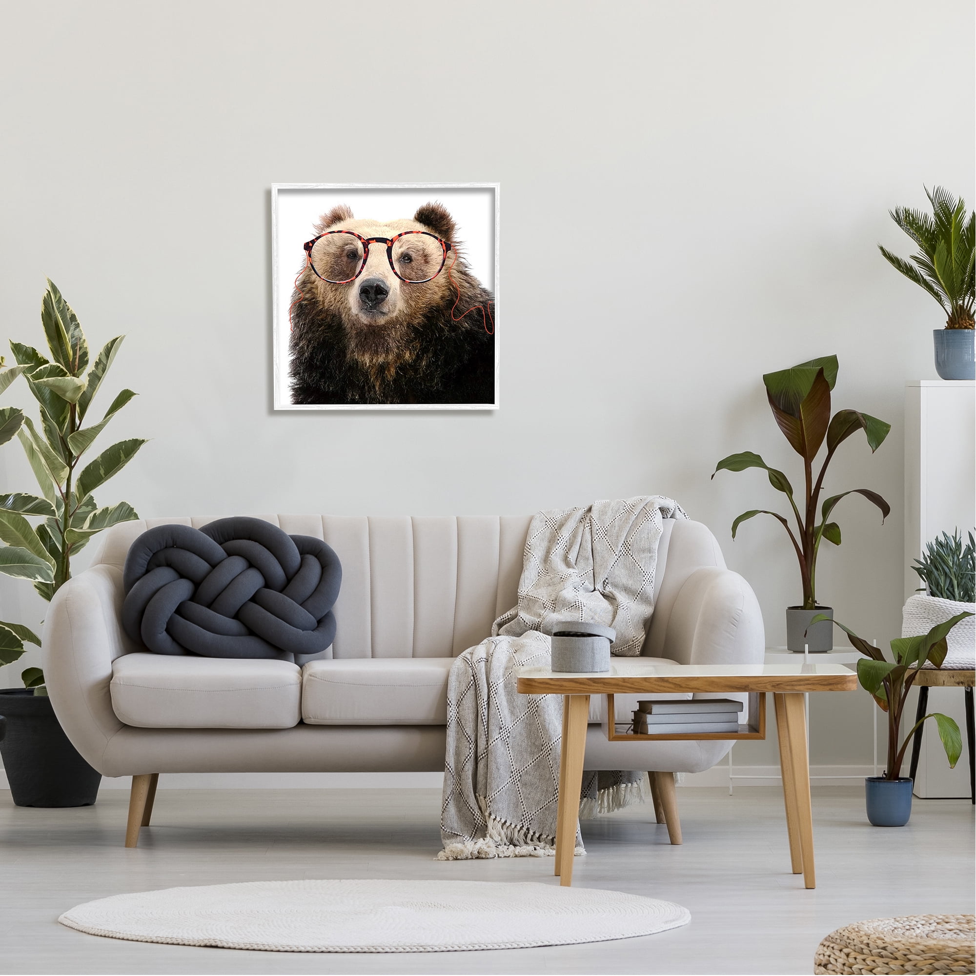 Stupell Funny Grizzly Bear Wearing Glasses Animals & Insects Painting White Framed Art Print Wall Art