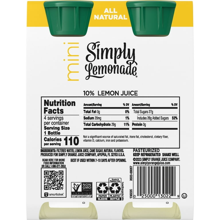 Simply Non GMO All Natural Lemonade Fruit Juice, 8 fl oz, 4 Bottles