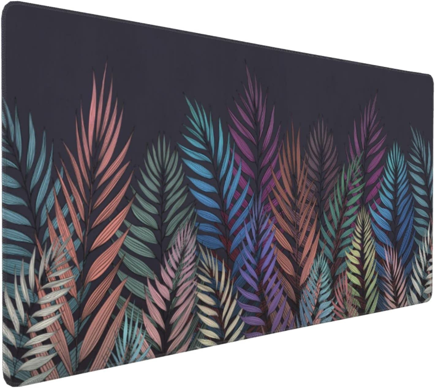 Large Mouse Pad for Desk, Abstract Palm Leaves Desk Mats on Top of Desks, Non-Slip Rubber Base Mousepad with Stitched Edges, Keyboard Mouse Mat Desk Pad for Work, Game, Office, 35.5"x16"x0.12"