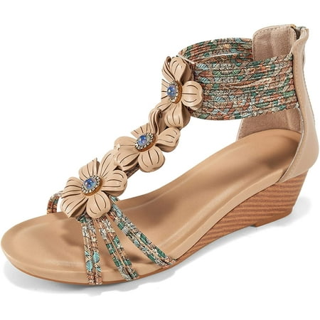 

Minifaceminigirl Women Casual Wedge Sandals Summer Open Toe High Heel Zipper Back Platform Shoes